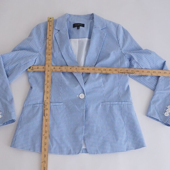 Talbots Blue Gingham Check Blazer Preppy Cottagecore Spring Layering Jacket 8 - Picture 3 of 11